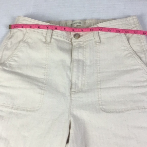 Madewell Women’s Medium Cropped Camp Pants Beige Herringbone Texture Ankle Pants - Picture 10 of 16